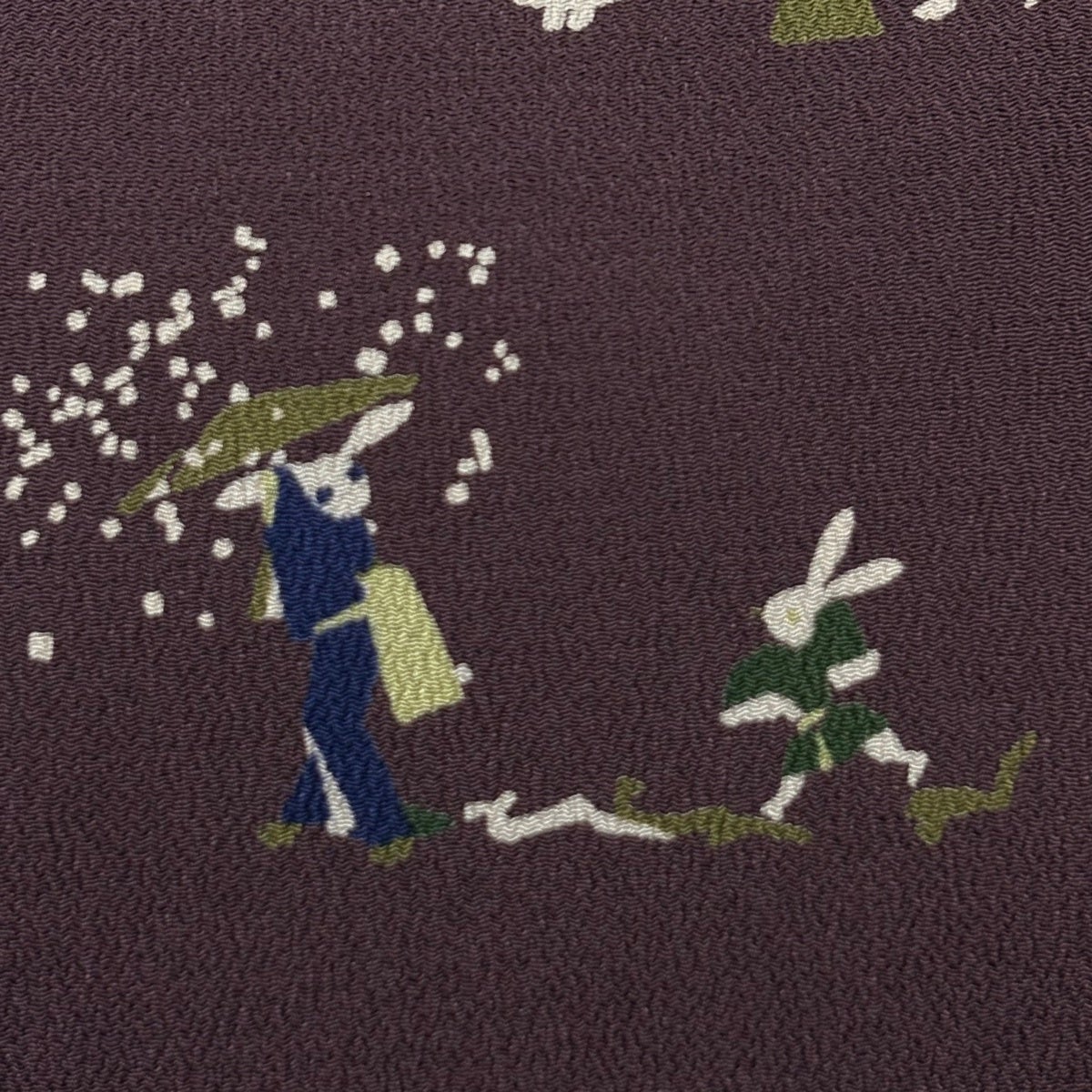 美品】 開き名古屋帯 名品 うさぎ 餅つき 縮緬 紫 正絹｜中古・古着