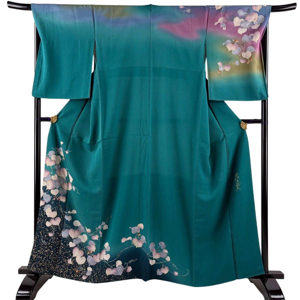新古品！片身変わり＊個性的＆スタイリッシュ＊紋無し＊訪問着＊１６３ｃｍ＊裄６７ 訪問着 身丈163cm 裄丈67.5cm L 袷 中村乃武夫 やまと 落款あり 葉と実