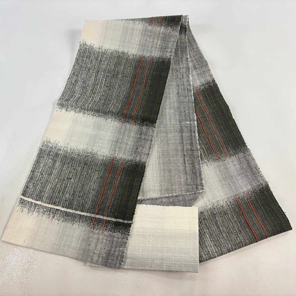 美品】 名古屋帯 逸品 渡文 落款あり 八寸名古屋帯 松葉仕立て 幾何学