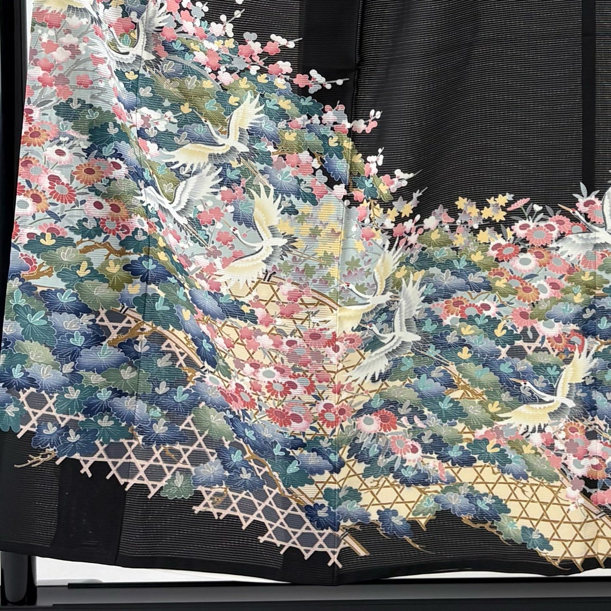 黒留袖 身丈154cm 裄丈62.5cm S 薄物 絽 落款あり 鶴 松梅 黒 正絹 秀