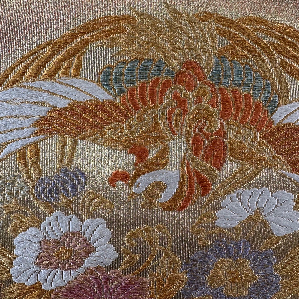 美品】 袋帯 秀品 鳳凰 華文 金糸 箔 金色 六通 正絹｜中古・古着