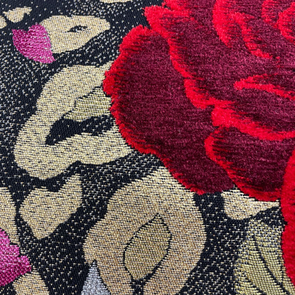 袋帯 美品 名品 薔薇 花びら ビロード 箔 黒 六通 正絹|中古・古着