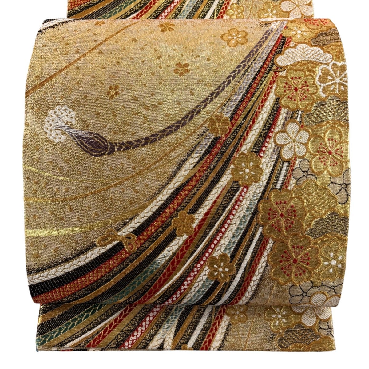 美品】 袋帯 秀品 竹生島匠明文 金糸 箔 金色 六通 正絹｜中古・古着
