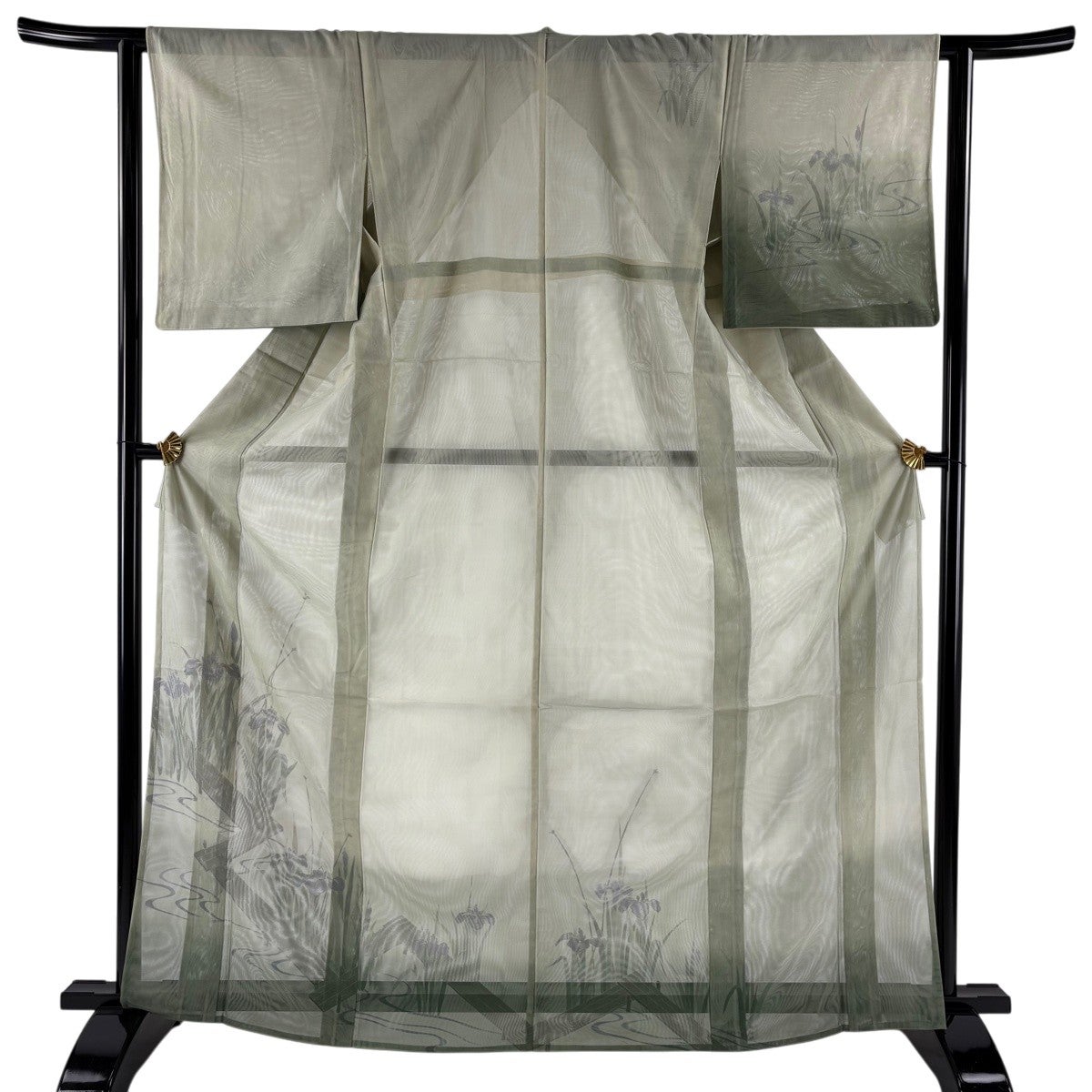 訪問着 身丈166.5cm 裄丈63cm S 紗袷 菖蒲 八橋 金彩 薄緑 正絹 秀品