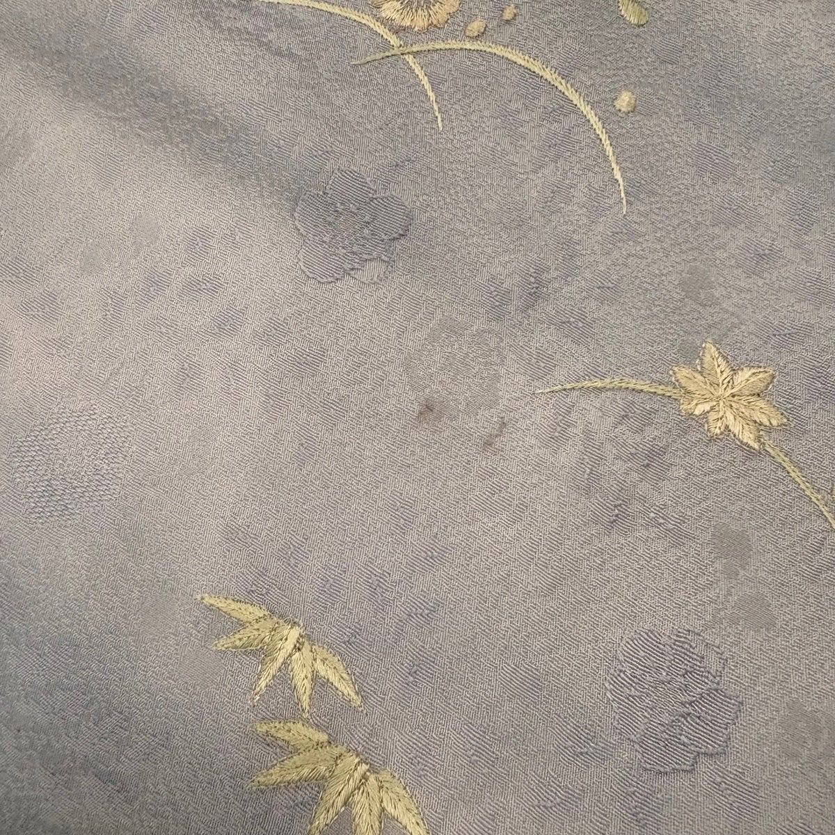 付下げ 身丈155cm 裄丈65.5cm M 単衣 扇 草花 刺繍 ぼかし 青灰色 正絹