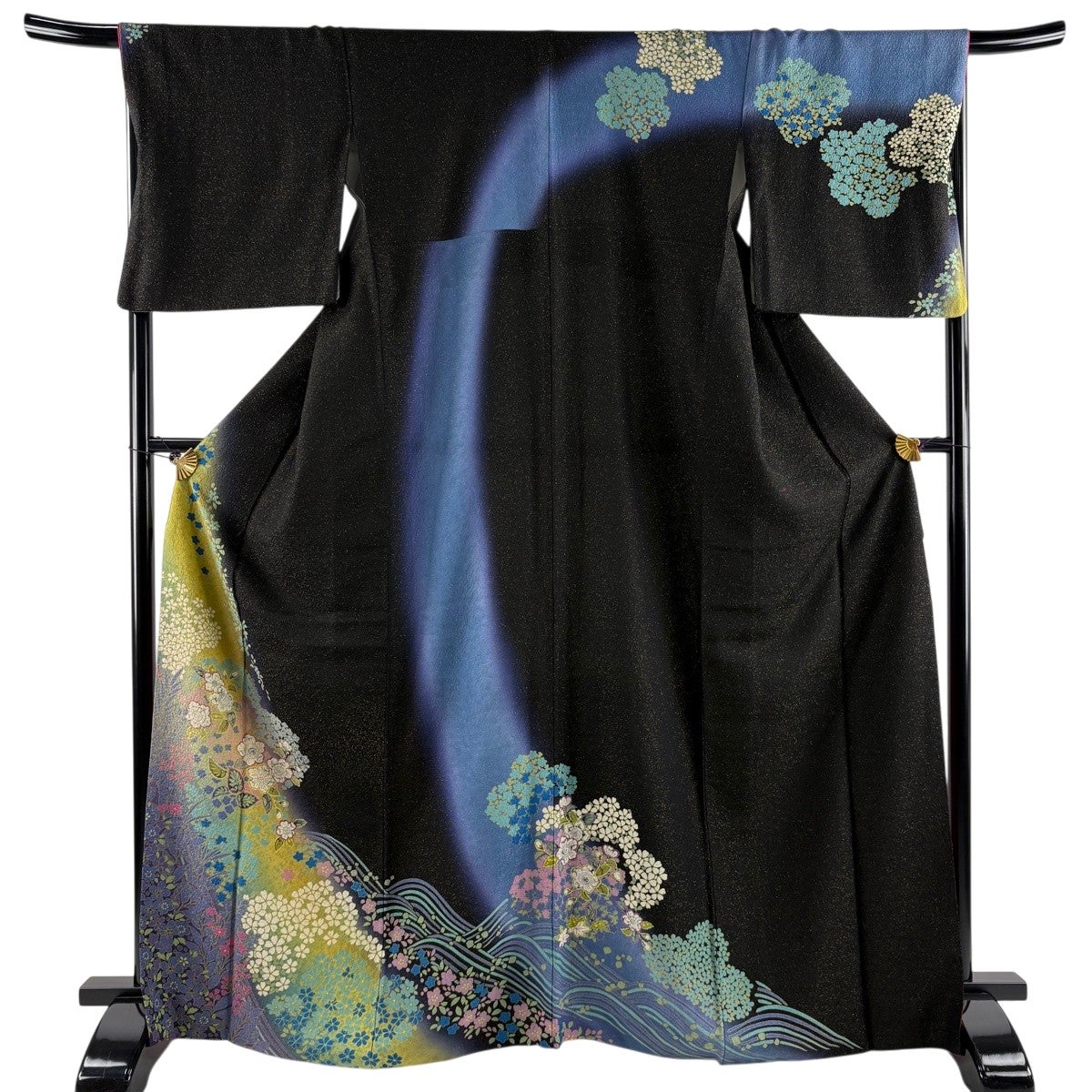 美品】 訪問着 身丈167.5cm 裄丈68cm L 袷 辻が花柄 波 金通し ぼかし