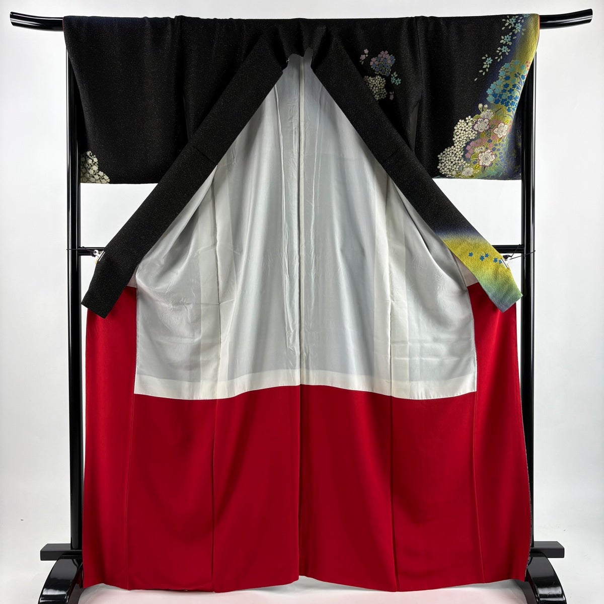 美品】 訪問着 身丈167.5cm 裄丈68cm L 袷 辻が花柄 波 金通し ぼかし