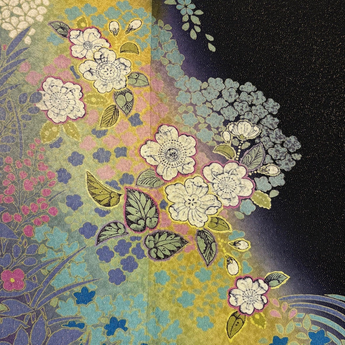 美品】 訪問着 身丈167.5cm 裄丈68cm L 袷 辻が花柄 波 金通し ぼかし