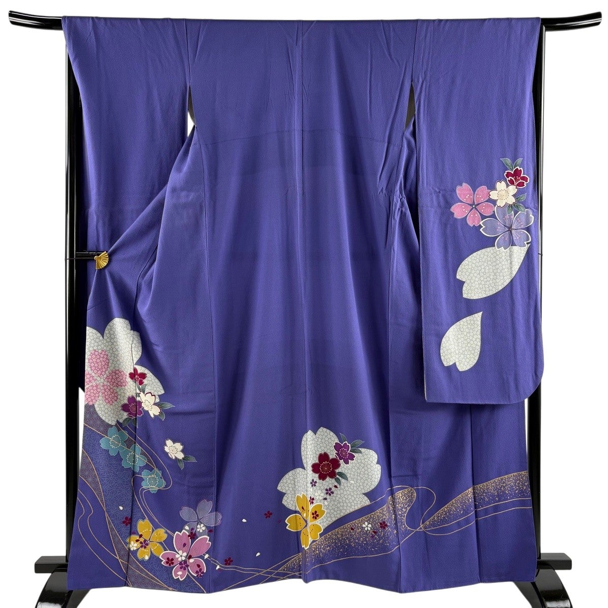 振袖 身丈164.5cm 裄丈67cm M 袷 桜 菊 金彩 紫 正絹 秀品｜中古・古着