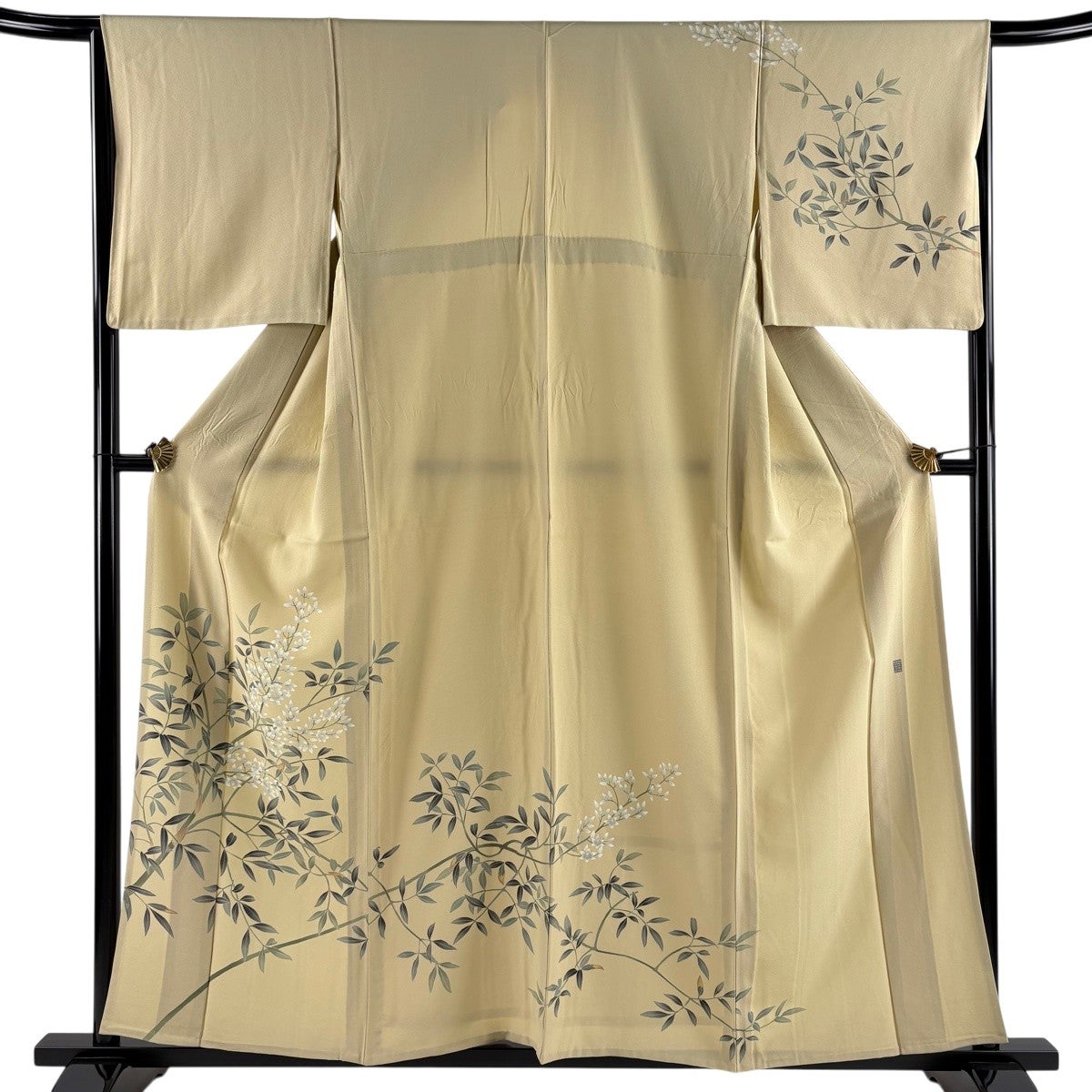 訪問着 身丈158cm 裄丈65cm M 単衣 落款あり 枝花 ベージュ 正絹 秀品