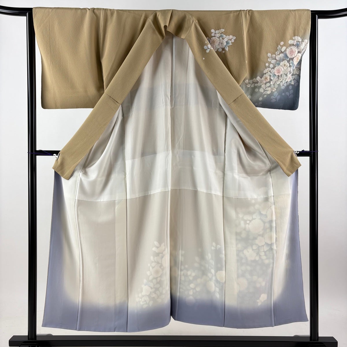 訪問着 身丈151cm 裄丈65cm M 袷 辻が花 染め分け ぼかし 薄茶色 正絹