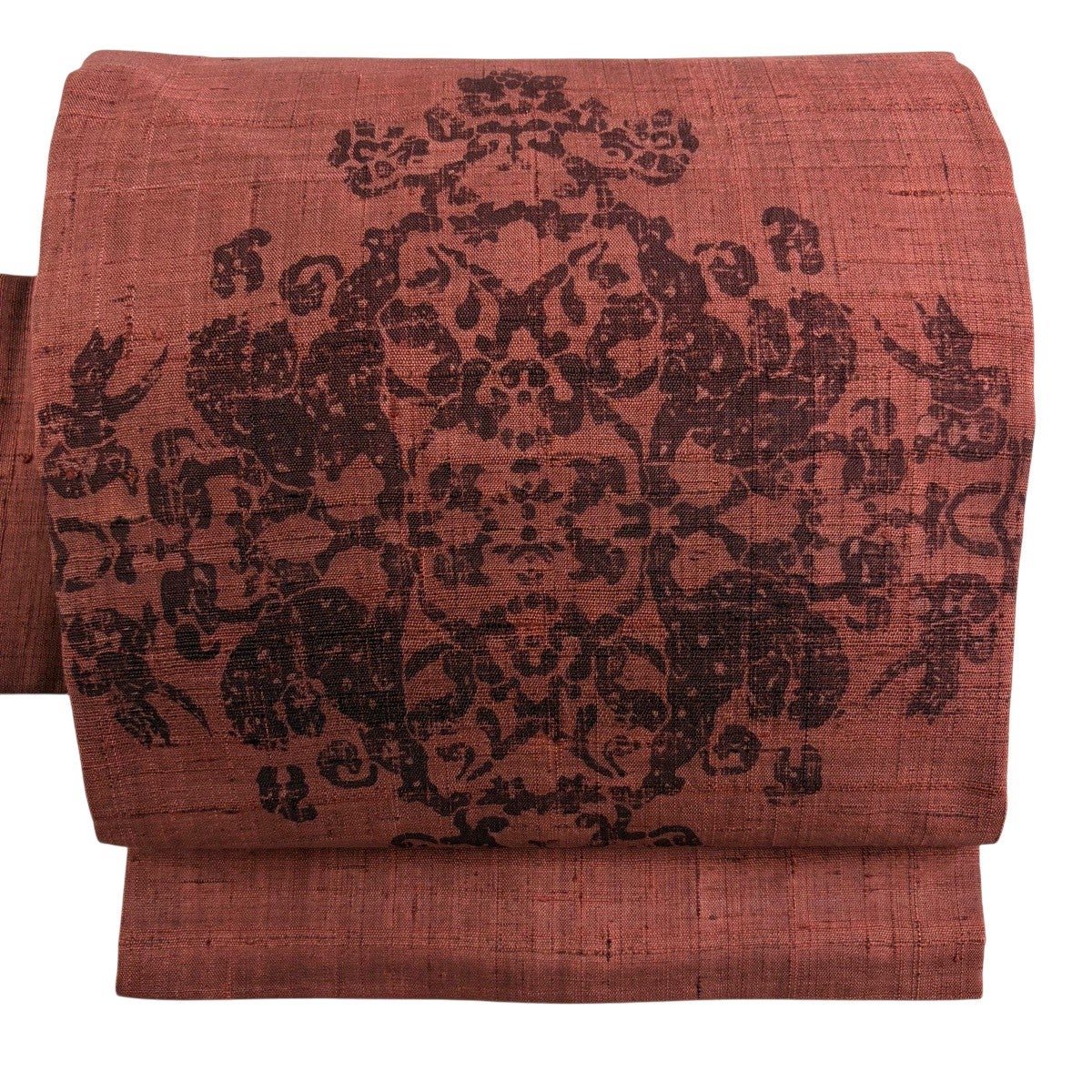 美品】 名古屋帯 秀品 八寸名古屋帯 松葉仕立て 縞 えんじ色 正絹