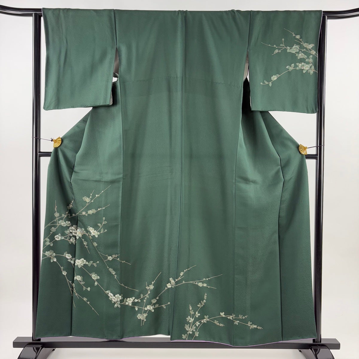 美品】 訪問着 身丈158.5cm 裄丈65cm M 袷 鳥 枝梅 金彩 焦茶色 正絹