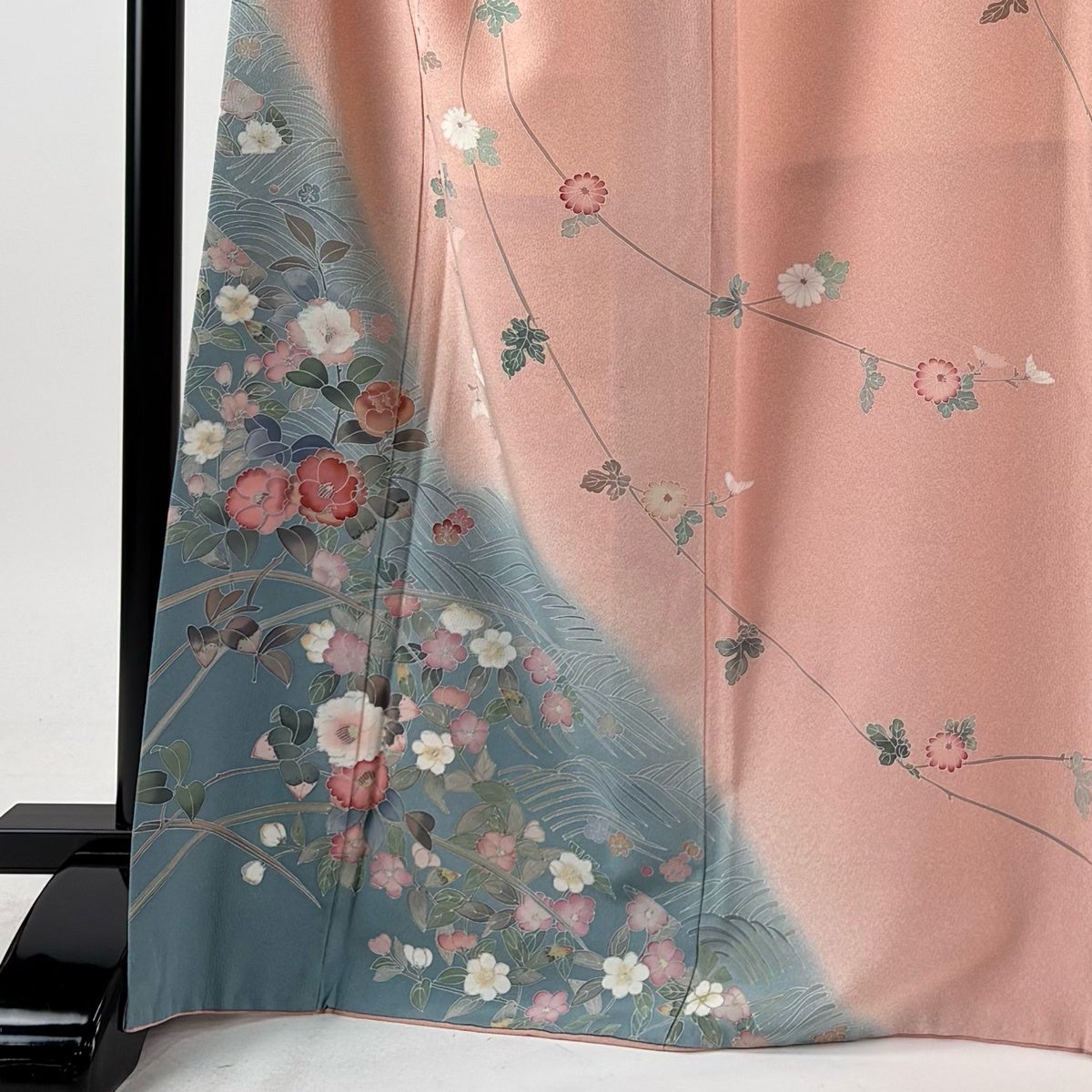 訪問着 身丈167.5cm 裄丈68.5cm L 袷 落款あり 椿 菊 染め分け ぼかし
