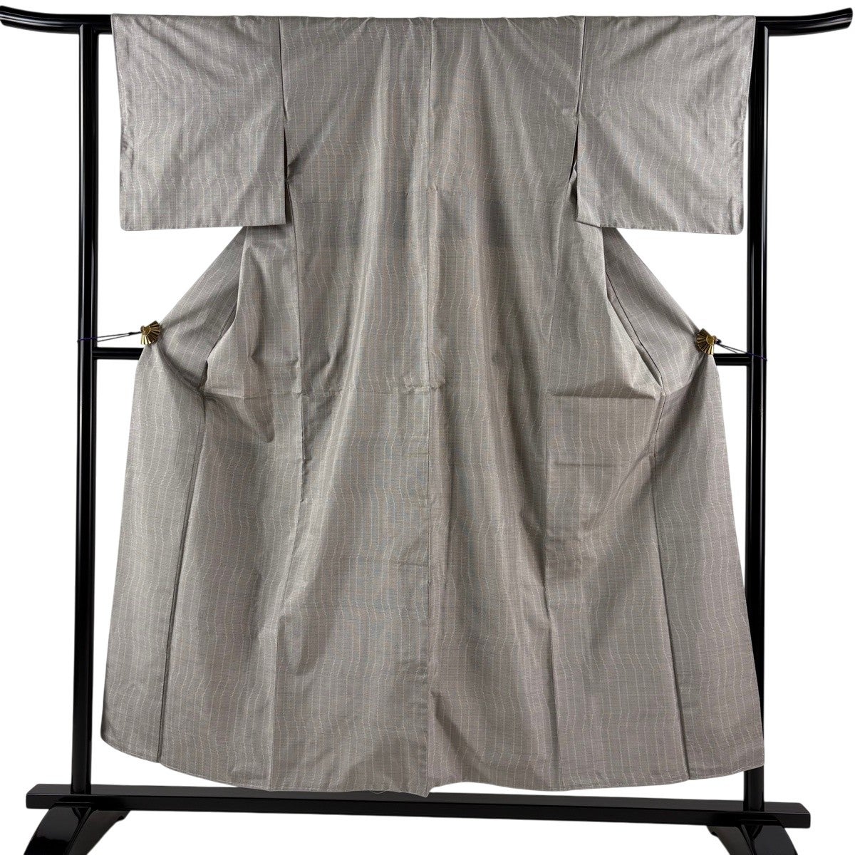 美品】 紬 身丈153cm 裄丈62.5cm S 袷 縞 亀甲絣 灰色 正絹 秀品｜中古