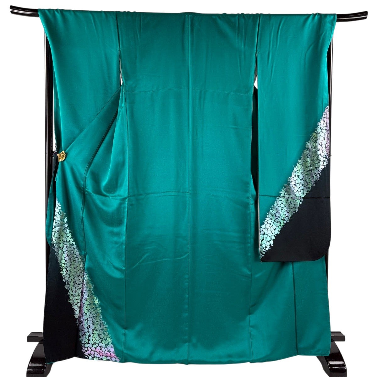 美品】 振袖 身丈169cm 裄丈70cm L 袷 石畳 彩 染めわけ 緑 正絹 秀品