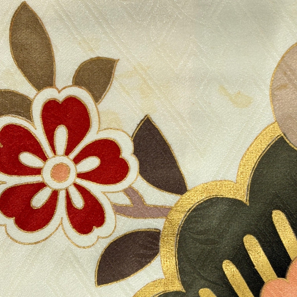 振袖 身丈168cm 裄丈66.5cm M 袷 笠松 菊 金糸 金彩 クリーム 正絹 秀