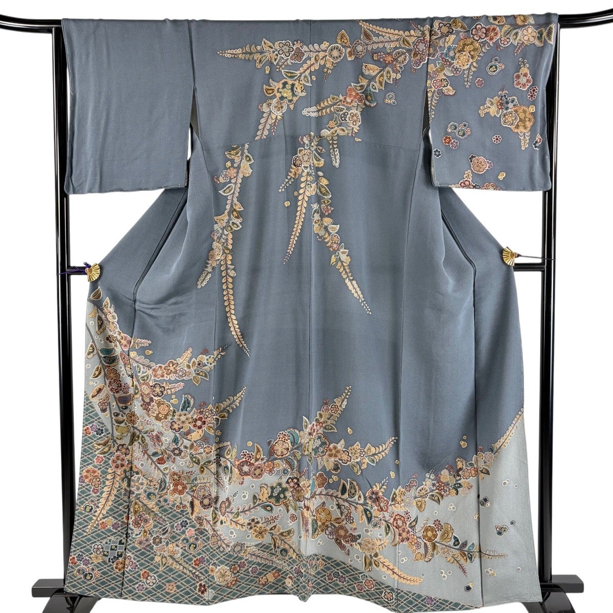 訪問着　たたき染め　枝垂れ桜　身丈160　裄65　正絹　着物　025tz 銀座【着物4736】縮緬地 訪問着 枝垂れ桜の図（畳紙付）:身丈162.5/裄