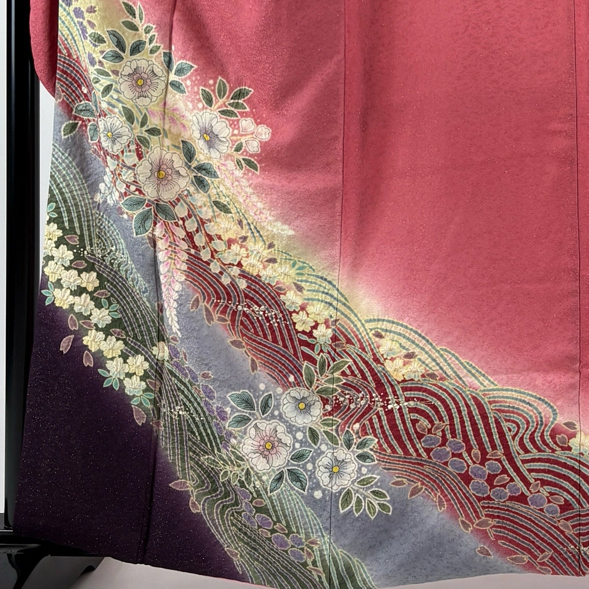 振袖 身丈160cm 裄丈63.5cm S 袷 辻が花柄 波 絞り 金通し ピンク 正絹