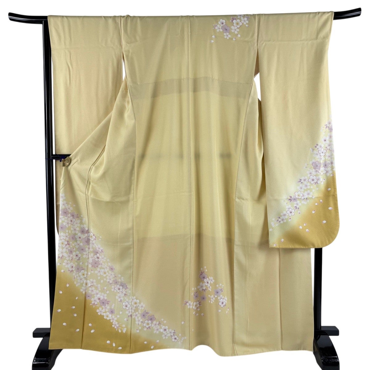 振袖 身丈166.5cm 裄丈68.5cm L 袷 桜 花びら ぼかし 薄黄 正絹 名品