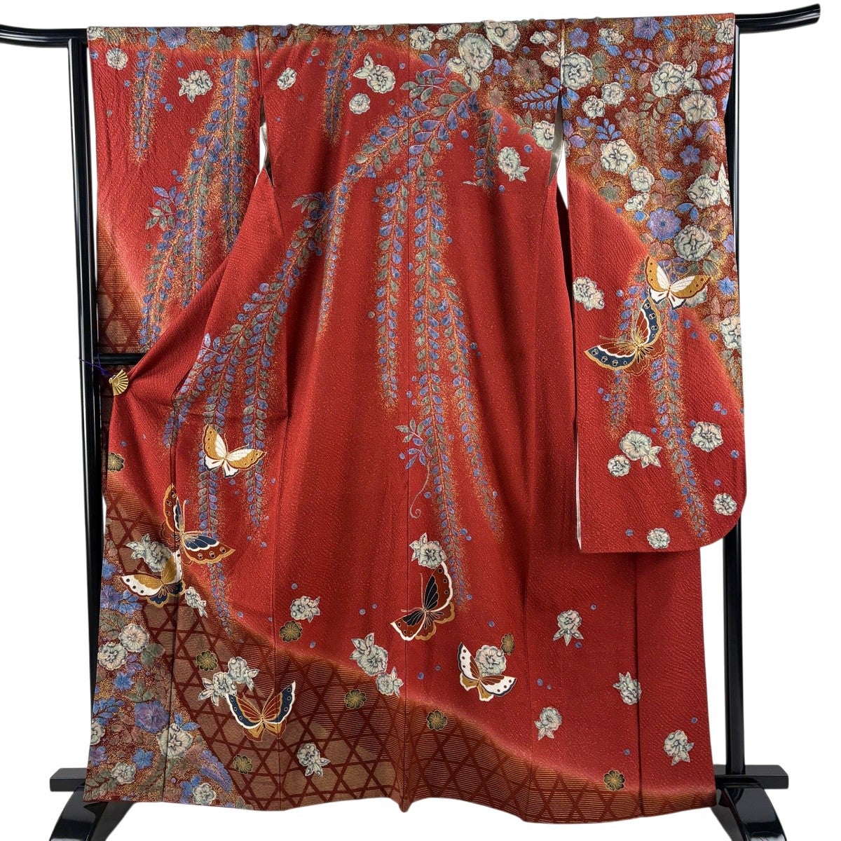 振袖 身丈162.5cm 裄丈65.5cm M 袷 桜 菊 金彩 ぼかし 薄紫 正絹 秀品