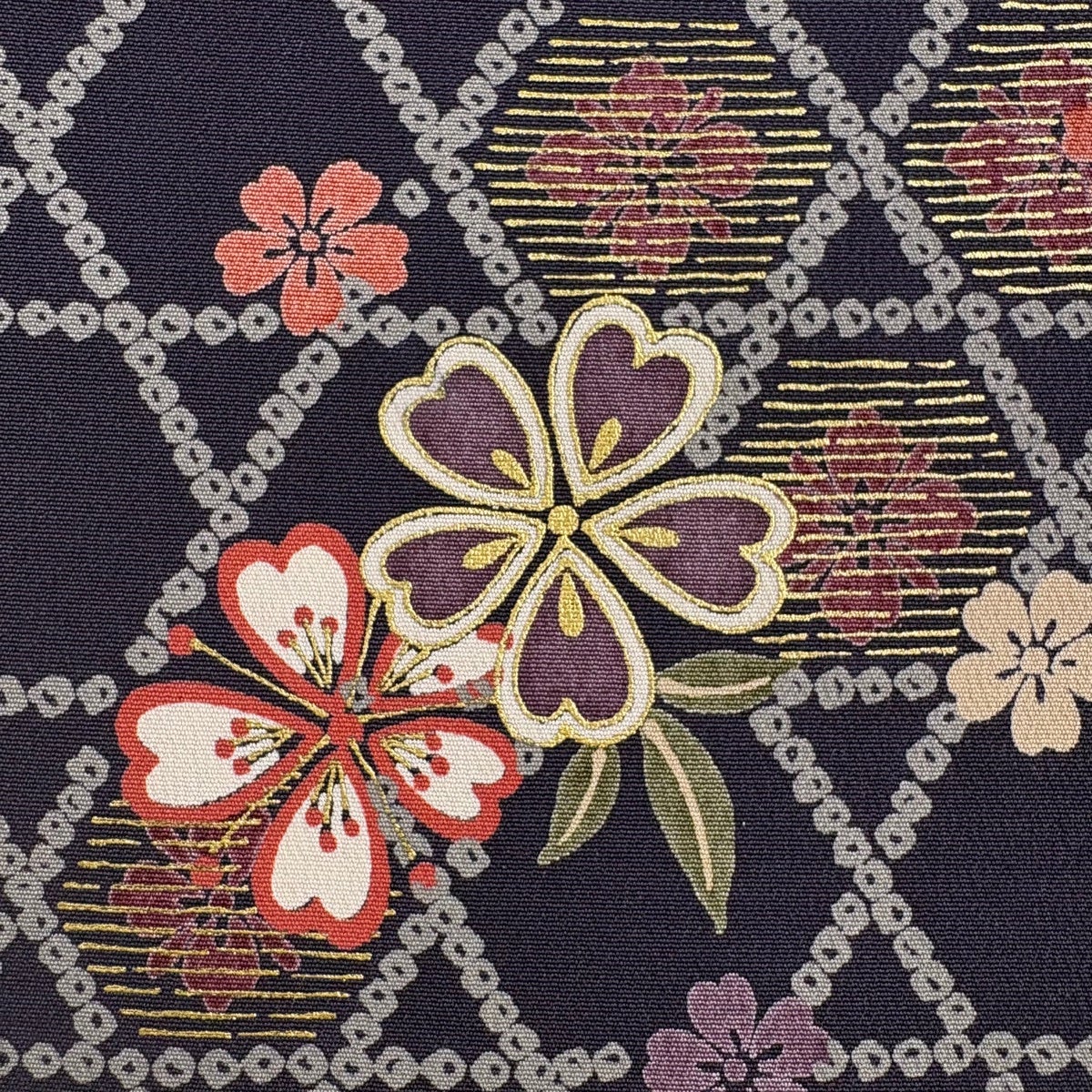 美品】 名古屋帯 秀品 桜 籠目 金彩 紫 正絹｜中古・古着・リサイクル