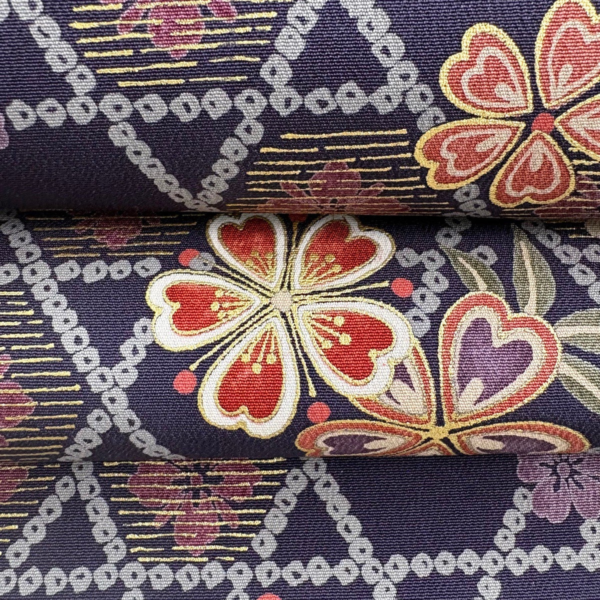 美品】 名古屋帯 秀品 桜 籠目 金彩 紫 正絹｜中古・古着・リサイクル