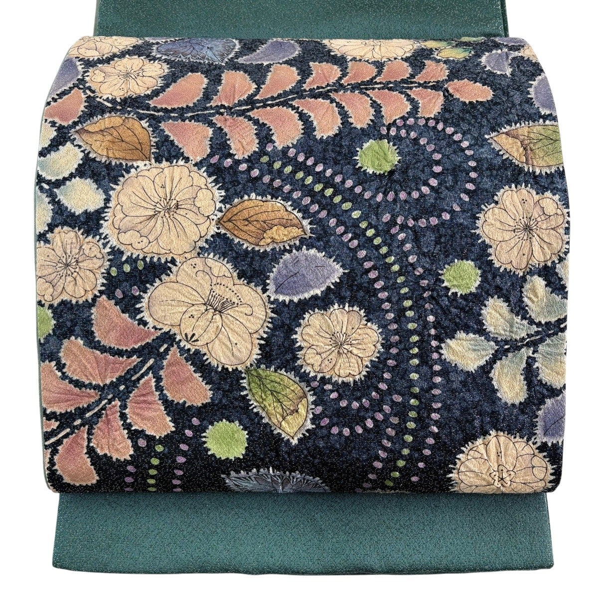 美品】 袋帯 名品 辻が花 銀糸 ぼかし 緑 お太鼓柄 正絹｜中古・古着