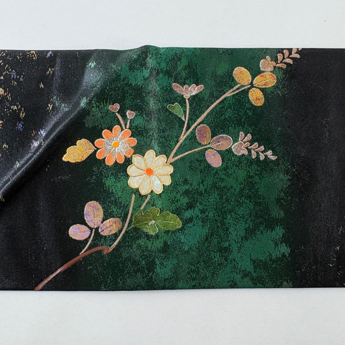 名古屋帯 名品 関西仕立て 菊 萩 金銀彩 螺鈿 黒 正絹｜中古・古着