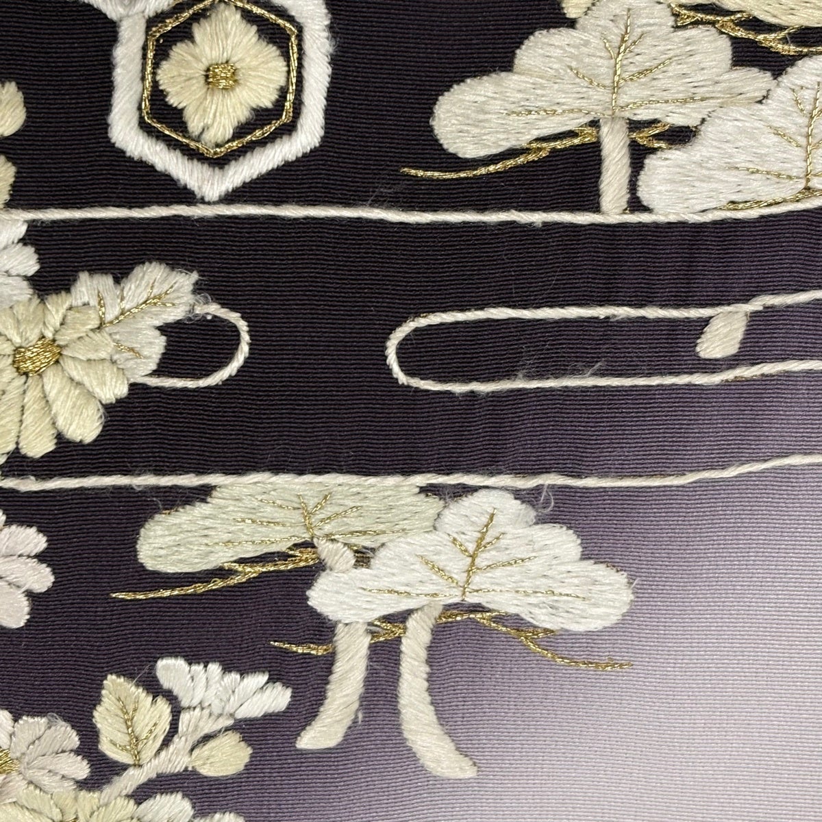 訪問着 身丈166.5cm 裄丈66cm M 袷 松竹梅 ヱ霞 日本刺繍 金糸 濃紫
