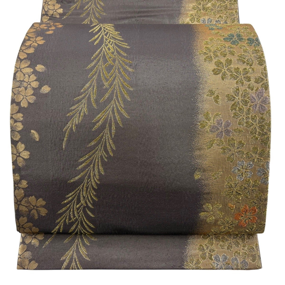 美品】 袋帯 秀品 枝垂れ桜 波 金銀糸 箔 赤 六通 正絹｜中古・古着