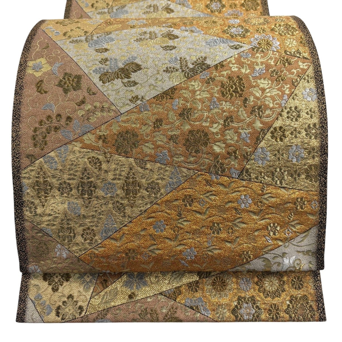 30%OFF 【美品】 袋帯 秀品 名物裂取紋 花唐草 箔 金糸 金色 六通 正絹