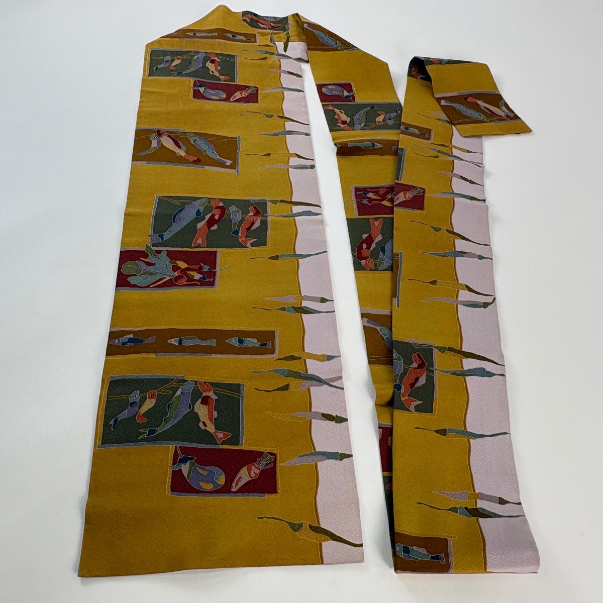 名古屋帯 秀品 魚 野菜 金彩 山吹茶色 正絹｜中古・古着・リサイクル