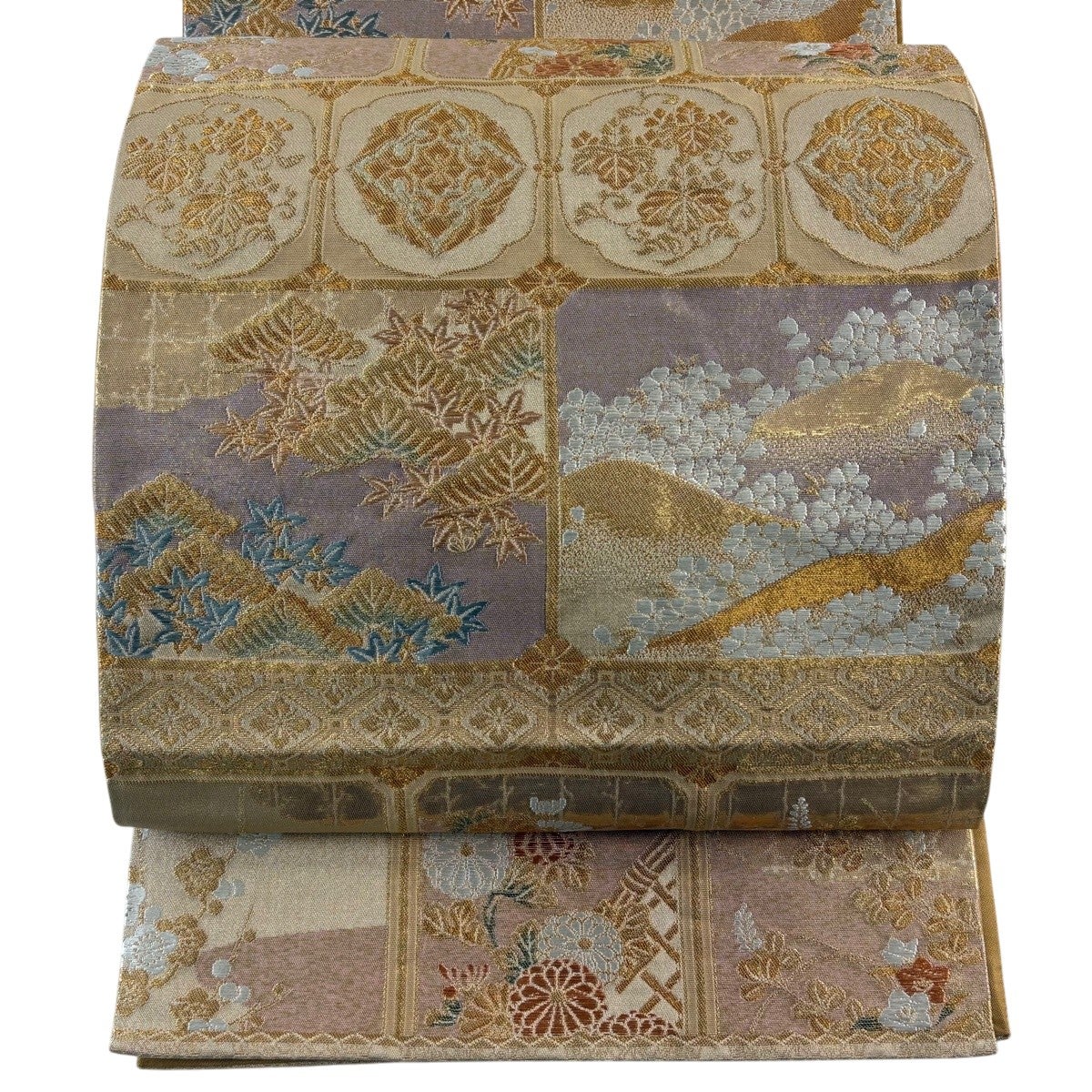 袋帯 秀品 菊 草花 金糸 箔 茶色 六通 正絹｜中古・古着・リサイクル