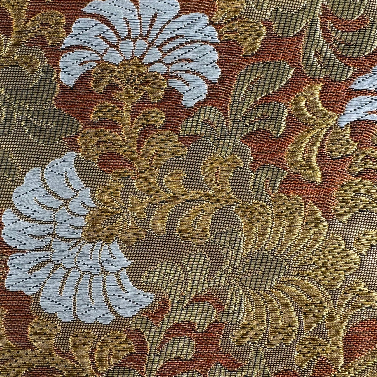 美品】 袋帯 秀品 草花 七宝 金銀糸 箔 墨色 六通 正絹｜中古・古着