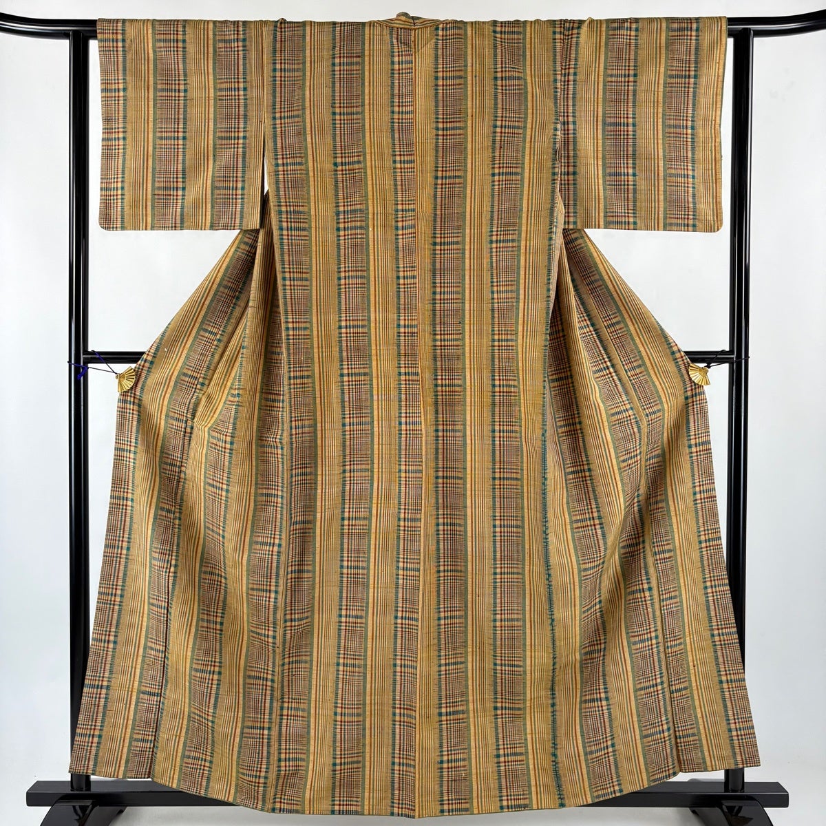 紬 身丈156cm 裄丈63cm S 袷 花唐草 茶色 正絹 秀品｜中古・古着
