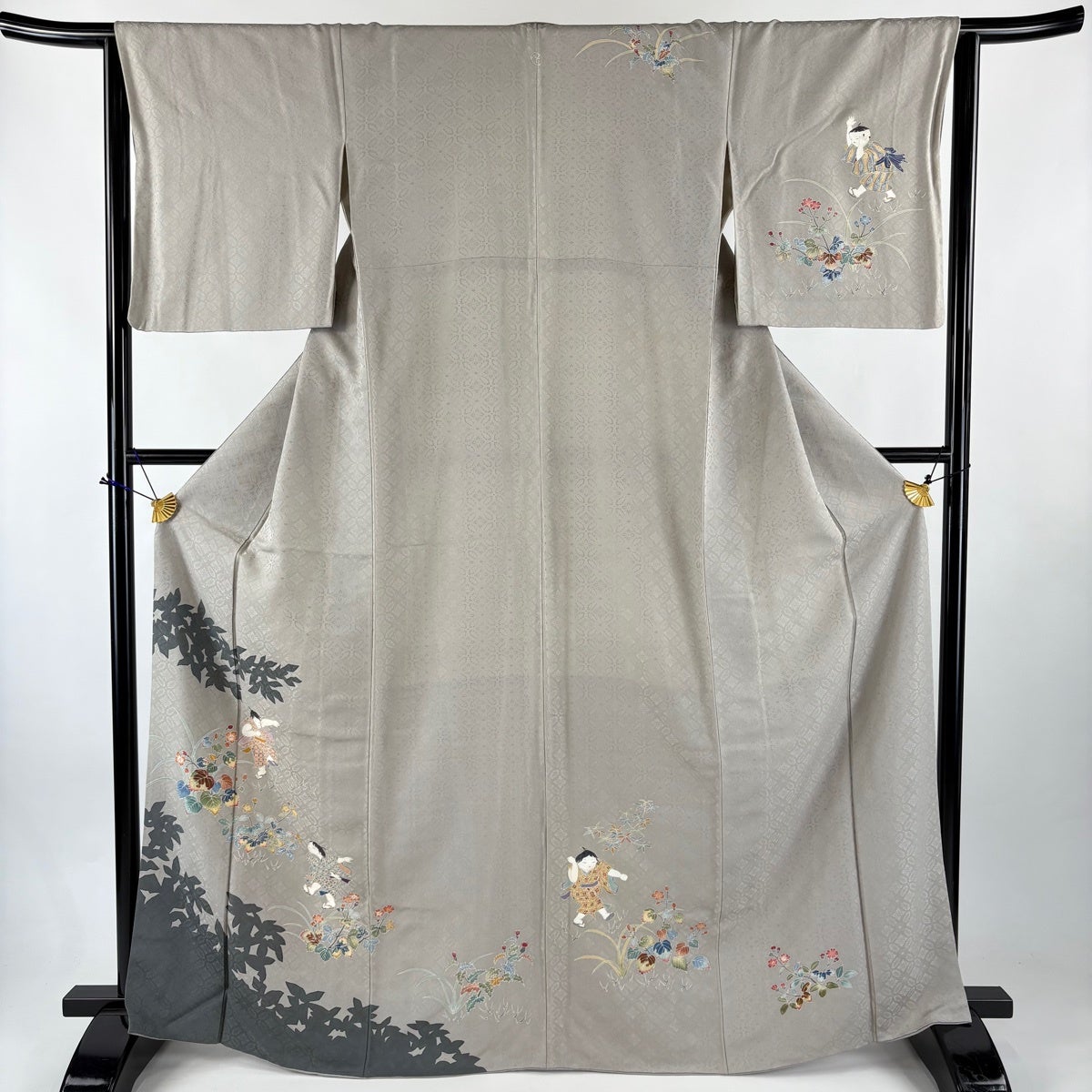 振袖 身丈164cm 裄丈64.5cm M 袷 草花 金銀彩 ぼかし 山吹色 正絹 秀品 【中古】