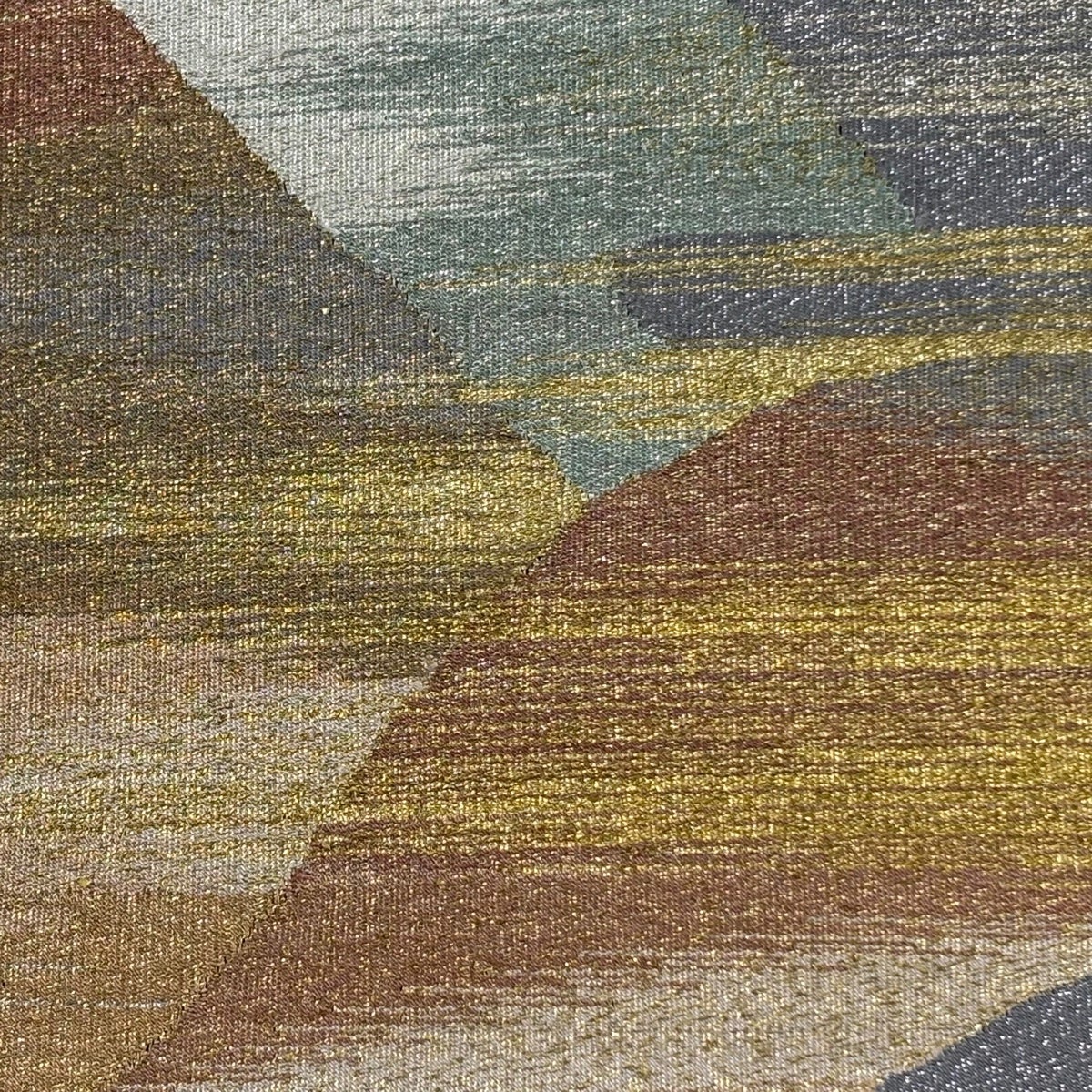 美品】 袋帯 秀品 関西仕立て 山並み 霞 金銀糸 箔 灰色 お太鼓柄 正絹