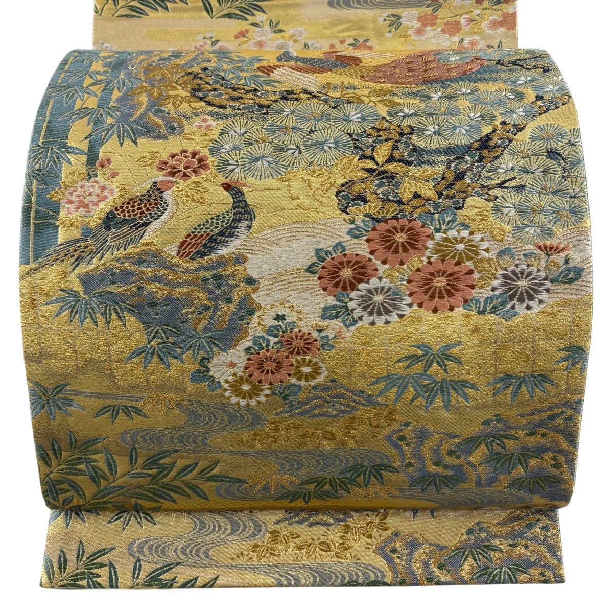 袋帯 秀品 松 花鳥 金糸 箔 金色 六通 正絹｜中古・古着・リサイクル