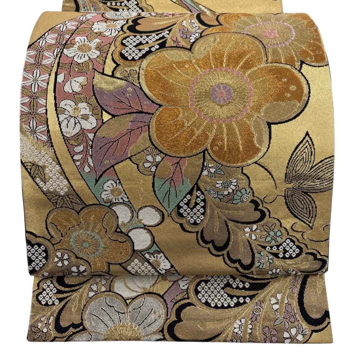 美品】 袋帯 秀品 お太鼓柄 正絹 【】 美品】 袋帯 秀品 縞 幾何学