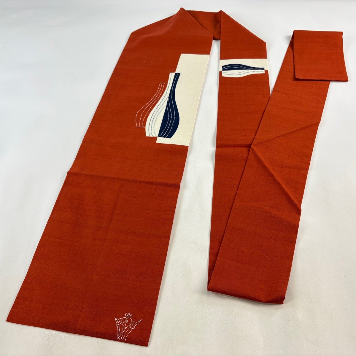 名古屋帯 優品 紬地 花器 草花 オレンジ 正絹｜中古・古着・リサイクル