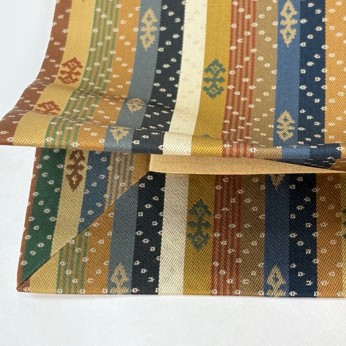 美品】 開き名古屋帯 逸品 証紙あり 龍村美術織物 天平段文 茶色 正絹