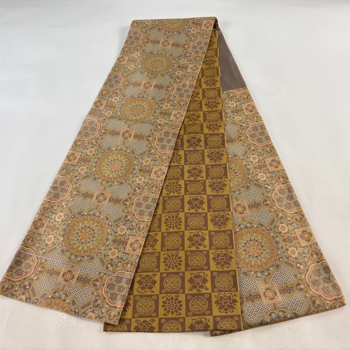 20%OFF 【美品】 袋帯 逸品 落款あり 北尾織物 倭文錦 華文 七宝 灰紫