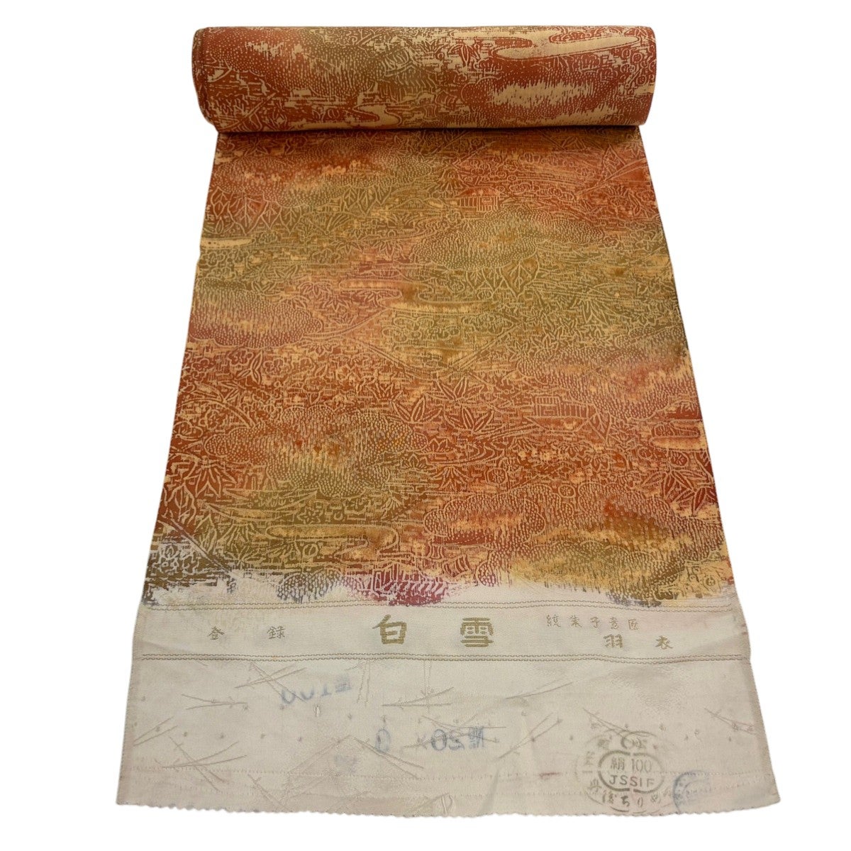 新品未仕立て　反物　小紋　茶　藍　煉瓦　カラシ　B654 反物 秀品 小紋 藍染 草花 藍色 正絹｜中古・古着・リサイクル着物通販