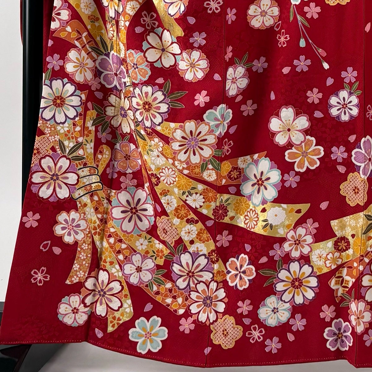 美品】 振袖 身丈164.5cm 裄丈67cm M 袷 袋帯フルセット 束ね熨斗 桜