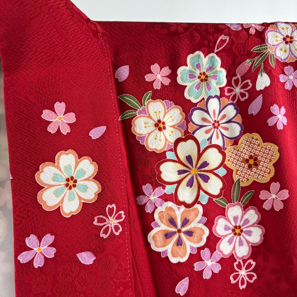 美品】 振袖 身丈164.5cm 裄丈67cm M 袷 袋帯フルセット 束ね熨斗 桜