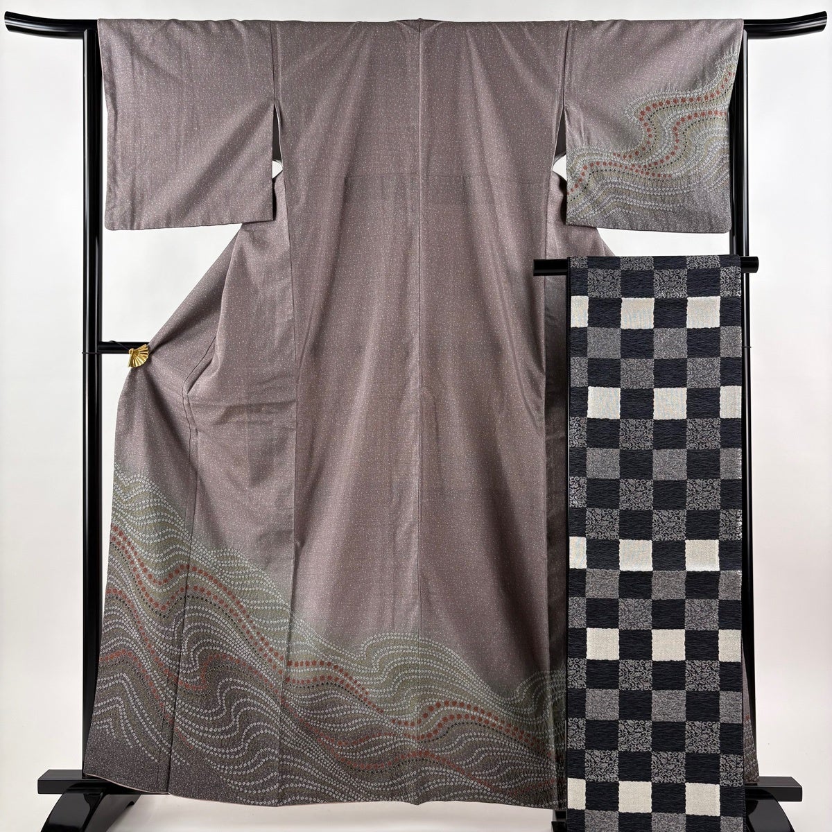 美品】 付下げ 身丈161cm 裄丈65cm M 袷 袋帯セット 流水 絞り ぼかし