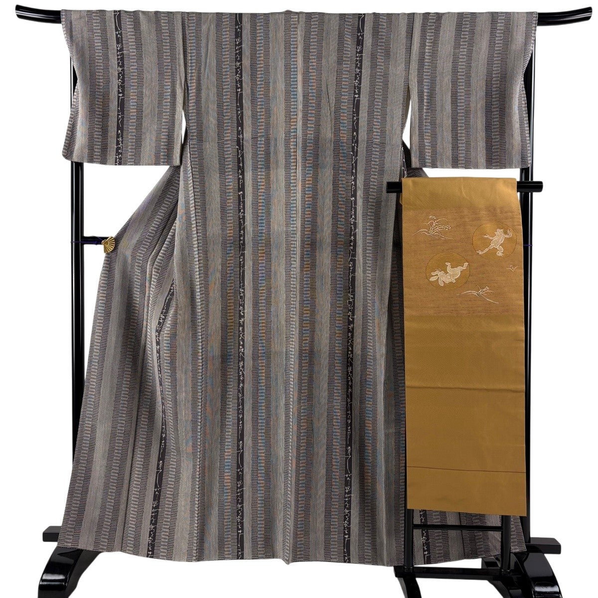美品】 小紋 身丈167.5cm 裄丈69cm L 袷 袋帯セット 紬地 やまと