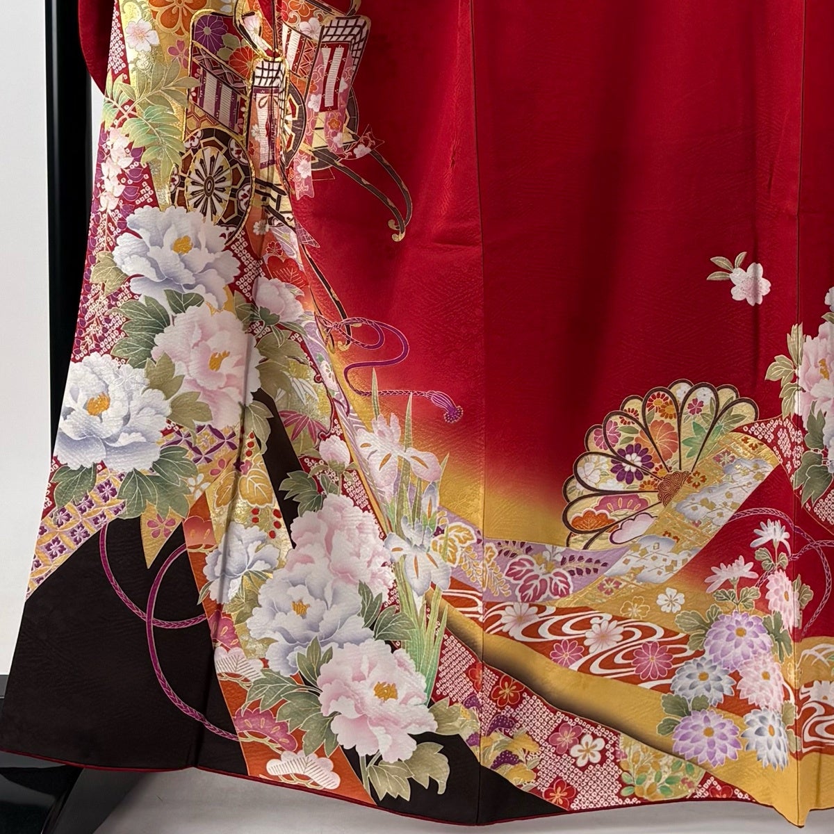 振袖 身丈164.5cm 裄丈67cm M 袷 袋帯フルセット 御所車 草花 金糸