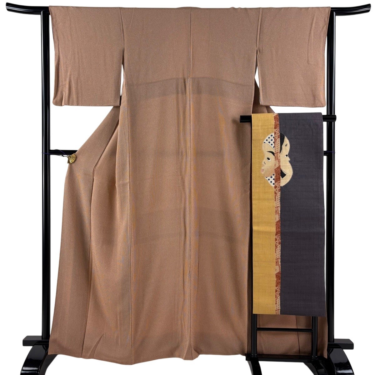 美品】 江戸小紋 身丈162.5cm 裄丈63cm S 袷 名古屋帯セット 万筋 茶色